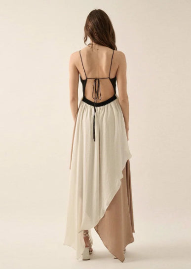 BLACK CREAM TAUPE LONG DRESS